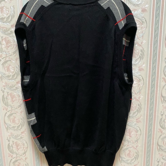 VINTAGE Clark Gregory Sweater Men MED Black Vest Cardigan Argyle Scotland - Picture 6 of 14